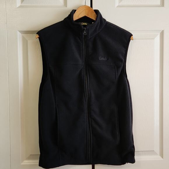 Cabela's Men's Black Full Zip Fleece Vest Size SM Gorpcore Outdoors Pockets - Picture 1 of 11